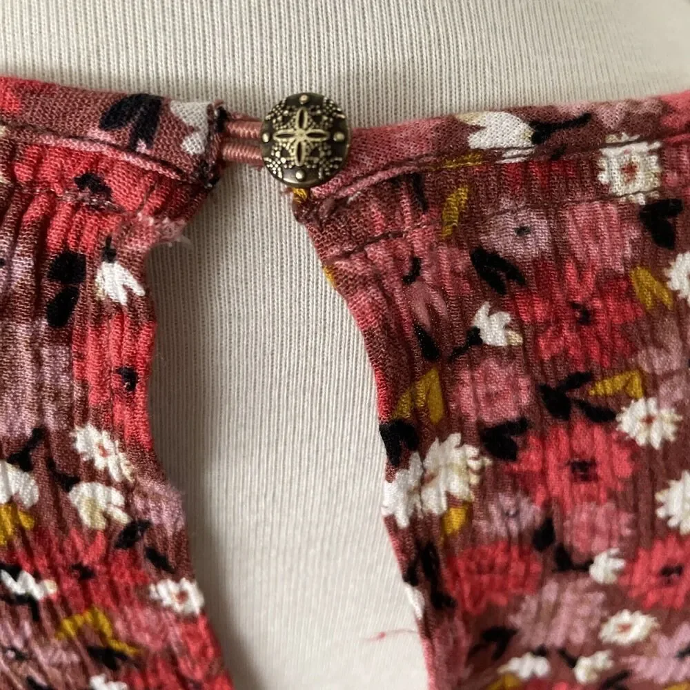 Knox Rose Womens Top Medium Cottage Core Boho Floral‎ Ruffle Hippie Shirred Pink